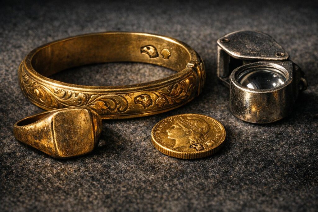 Poinçons sur bijoux en or anciens avec loupe de joaillier