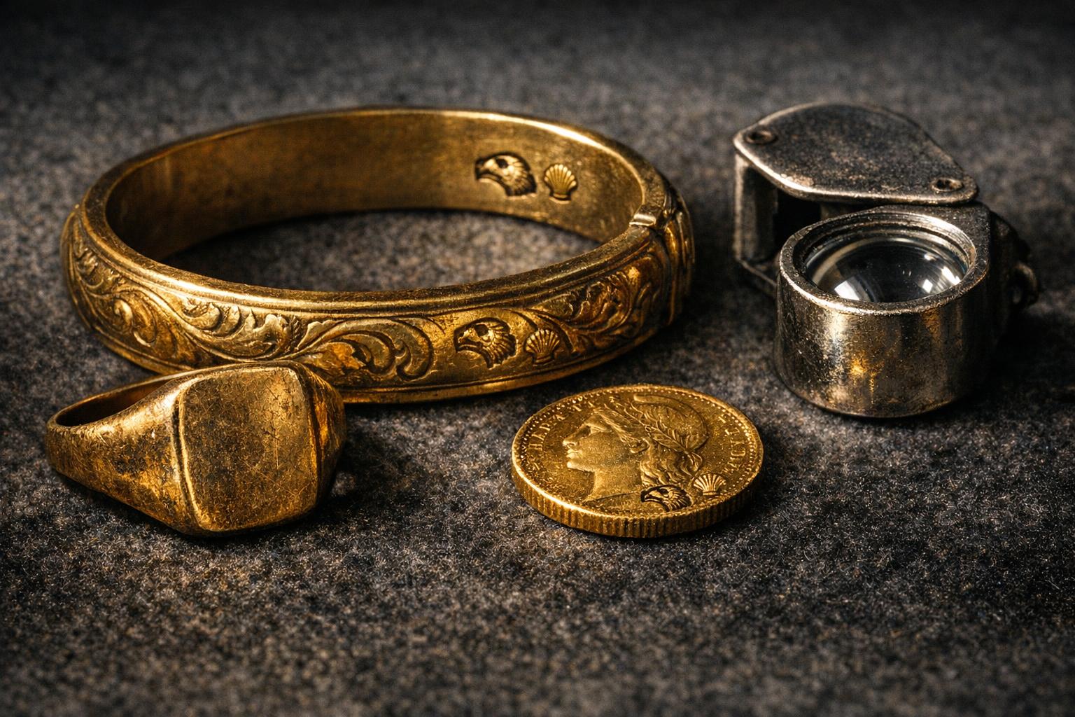 Poinçons sur bijoux en or anciens avec loupe de joaillier