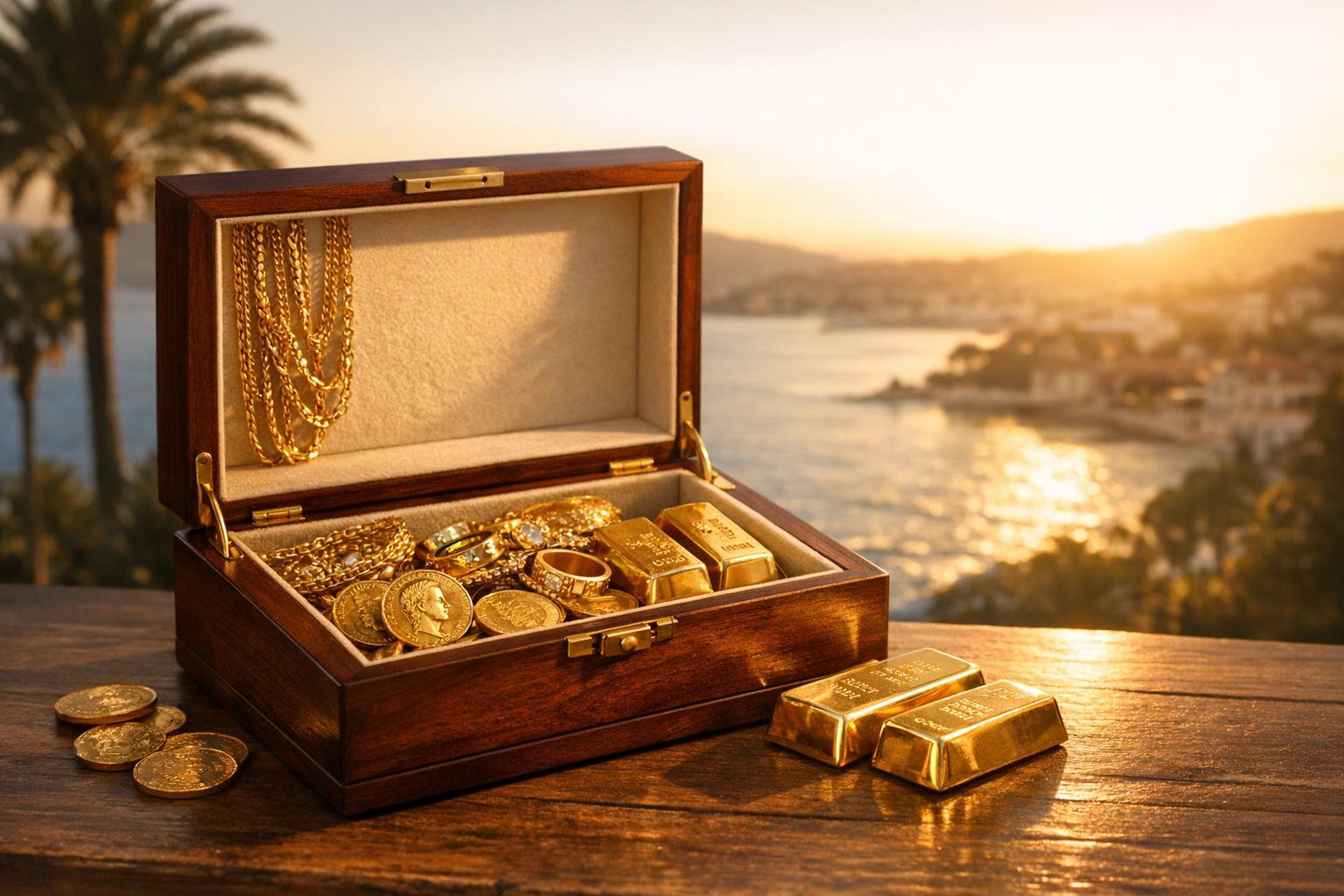 Bijoux en or sur fond Côte d'Azur — Gold and Silver Alpes-Maritimes